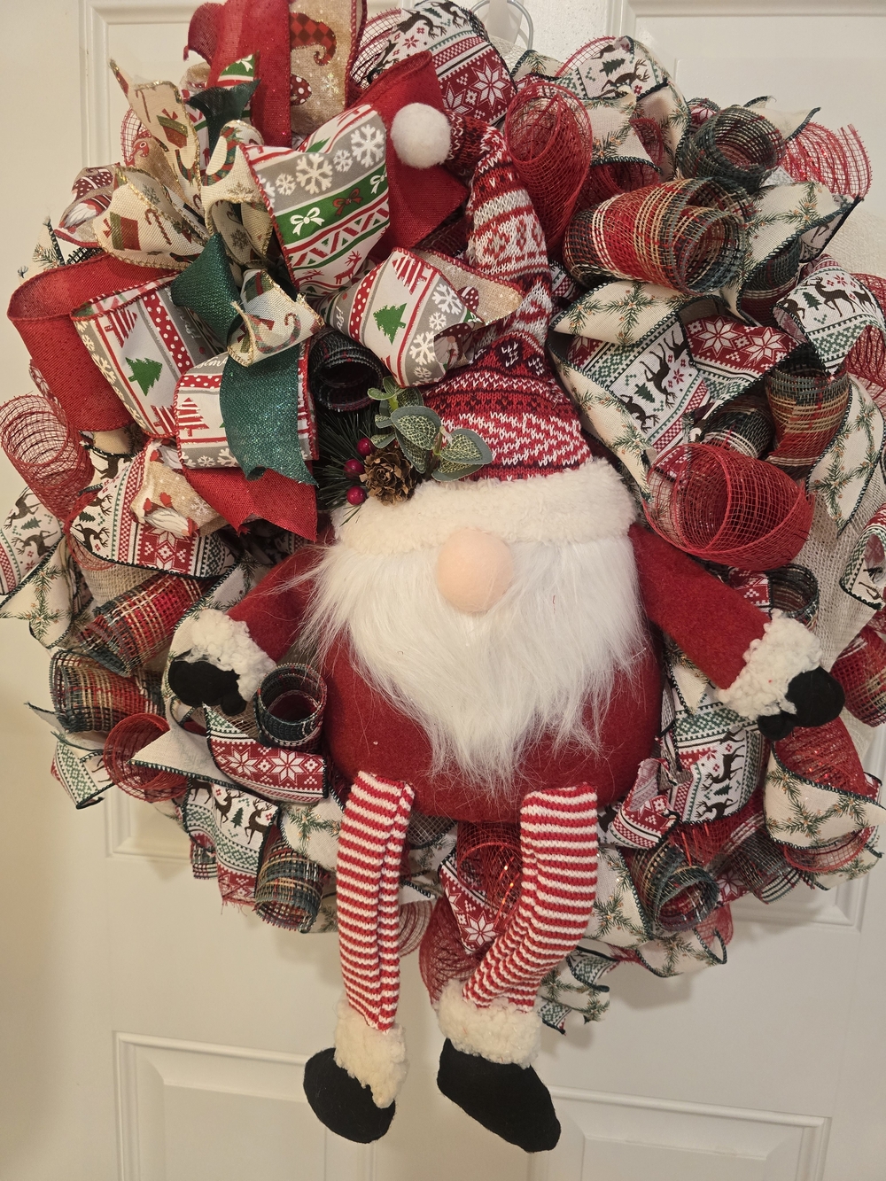 Festive Red Santa Wreath Holiday Door Decor Gnone